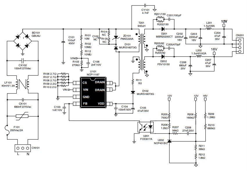 Schematic - onsemi NCP11187A65P45WGEVB Evaluation Board